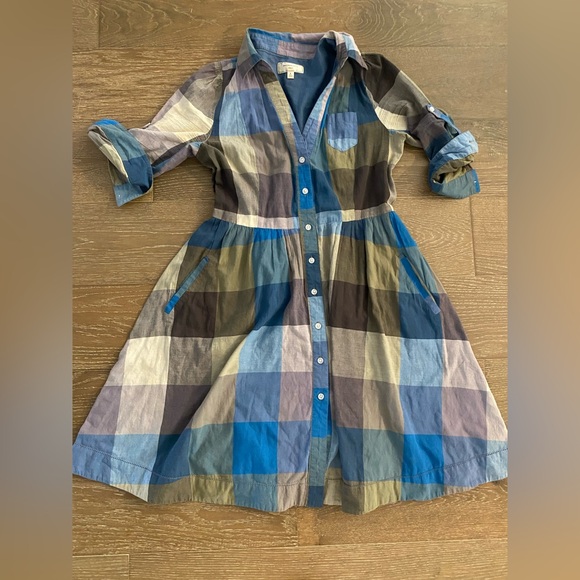 Anthropologie Vintage Retro Moulinette Soeurs Reed Blue Plaid Shirt Dress Pinup - Picture 2 of 8